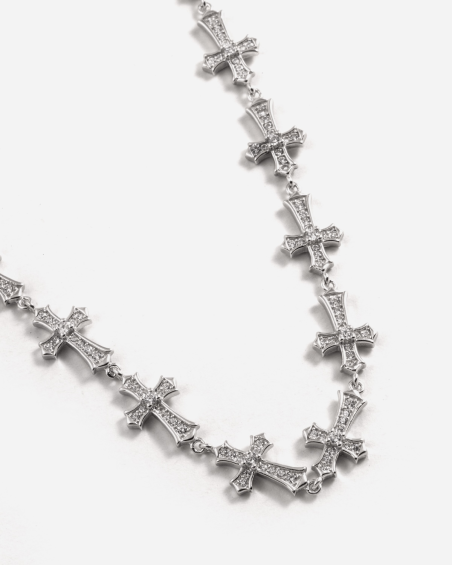 COLLAR CRUZES GÓTICAS DE PLATA CON BRILLANTES