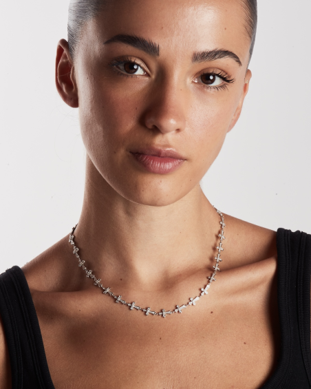 COLLIER CROIX GOTHIQUES EN ARGENT AVEC BRILLANTS