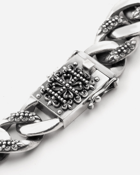 COLLIER GOURMETTE AVEC TEXTURE GOTHIQUE ALTERNÉE SUERTE EN ARGENT