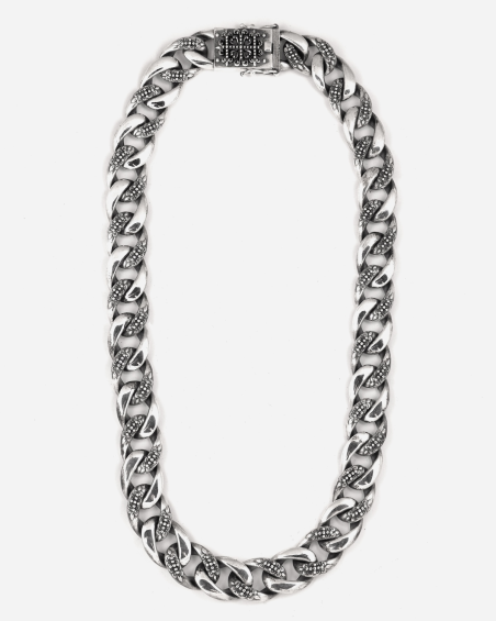 COLLANA GRUMETTA CON TEXTURE GOTICA ALTERNATA SUERTE IN ARGENTO