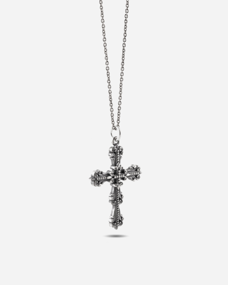 CIONDOLO CROCE GOTICA GRANDE MILAGRO IN ARGENTO