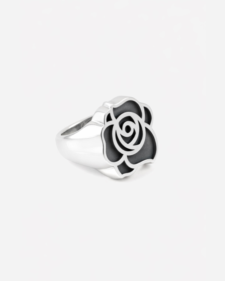 BAGUE CHEVALIÈRE ROSE EROX EN ARGENT