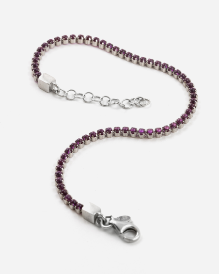 SILVER TENNIS BRACELET WITH FUCHSIA CABOCHON STONES