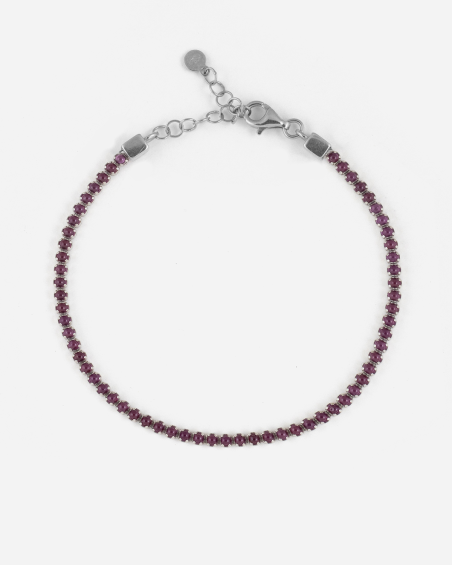 BRACELET TENNIS EN ARGENT AVEC PIERRES CABOCHON FUCHSIA