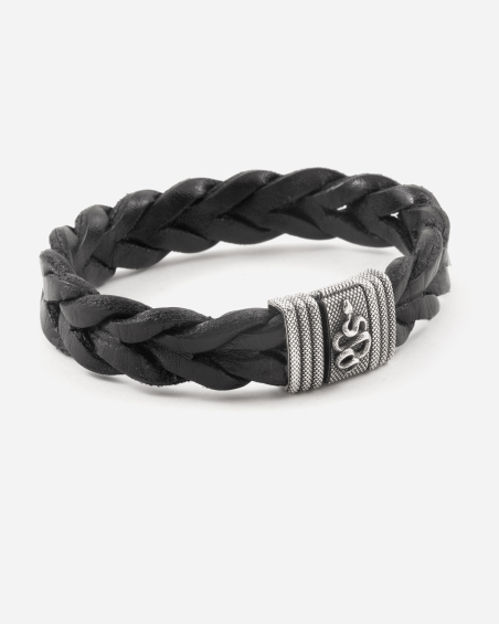 BRACCIALE TRECCIA IN PELLE CON SERPENTE IN ARGENTO
