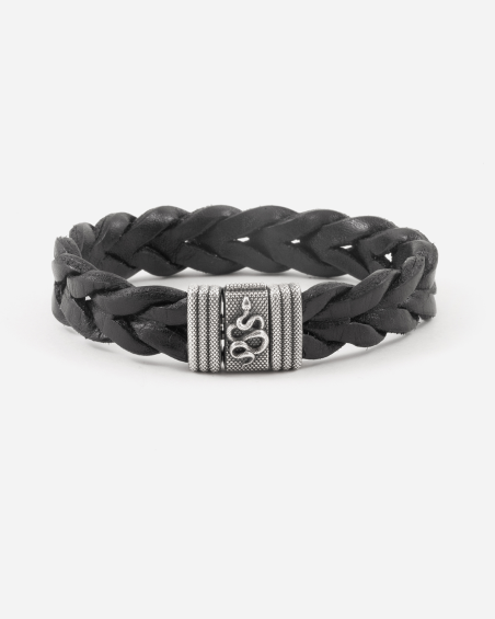 BRACCIALE TRECCIA IN PELLE CON SERPENTE IN ARGENTO