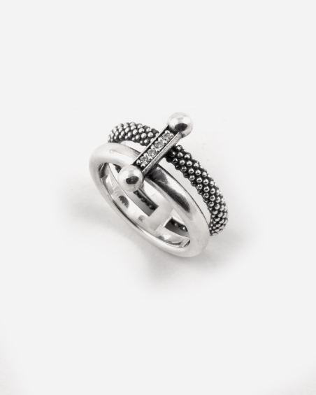 DOTTED AND PLAIN PIERCING RING WITH STONE