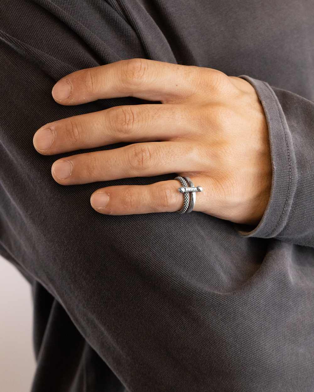 DOTTED AND PLAIN PIERCING RING WITH...