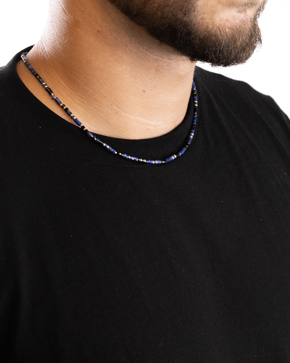 COLLAR CILINDROS MINI AZULES PLATEADO...